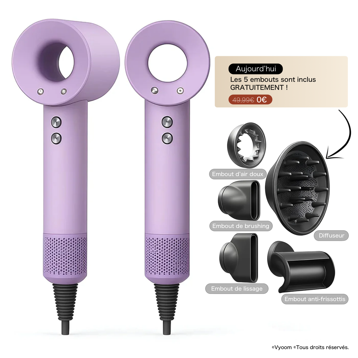 Vyoom AirPro - Sèche-cheveux haute performance (5 en 1)