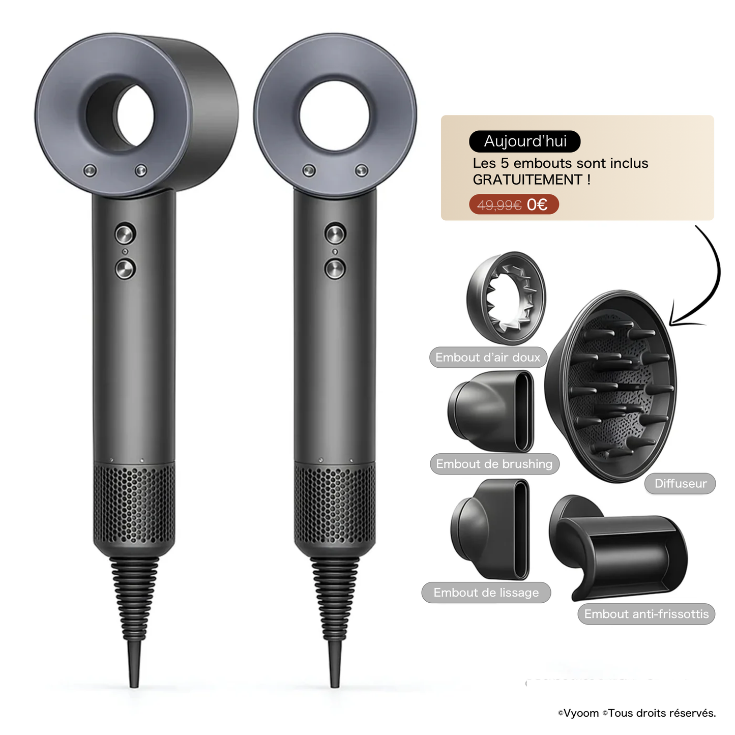 Vyoom AirPro - Sèche-cheveux haute performance (5 en 1)