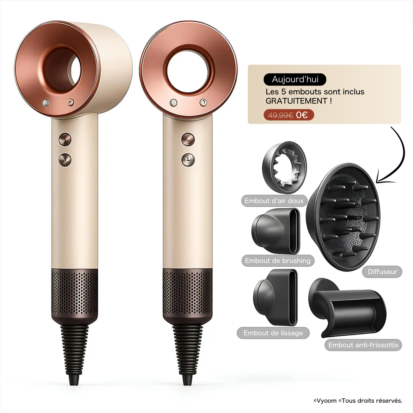 Vyoom AirPro - Sèche-cheveux haute performance (5 en 1)