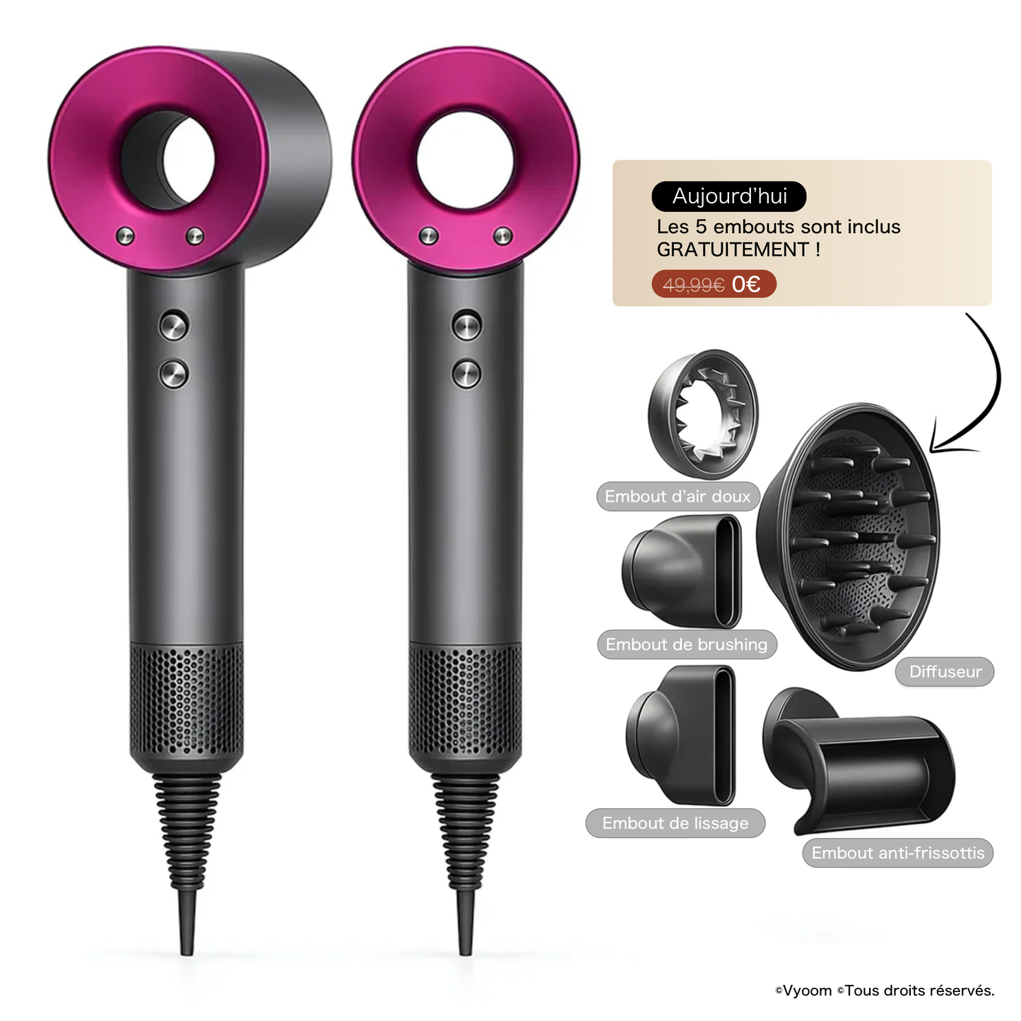 Vyoom AirPro - Sèche-cheveux haute performance (5 en 1)